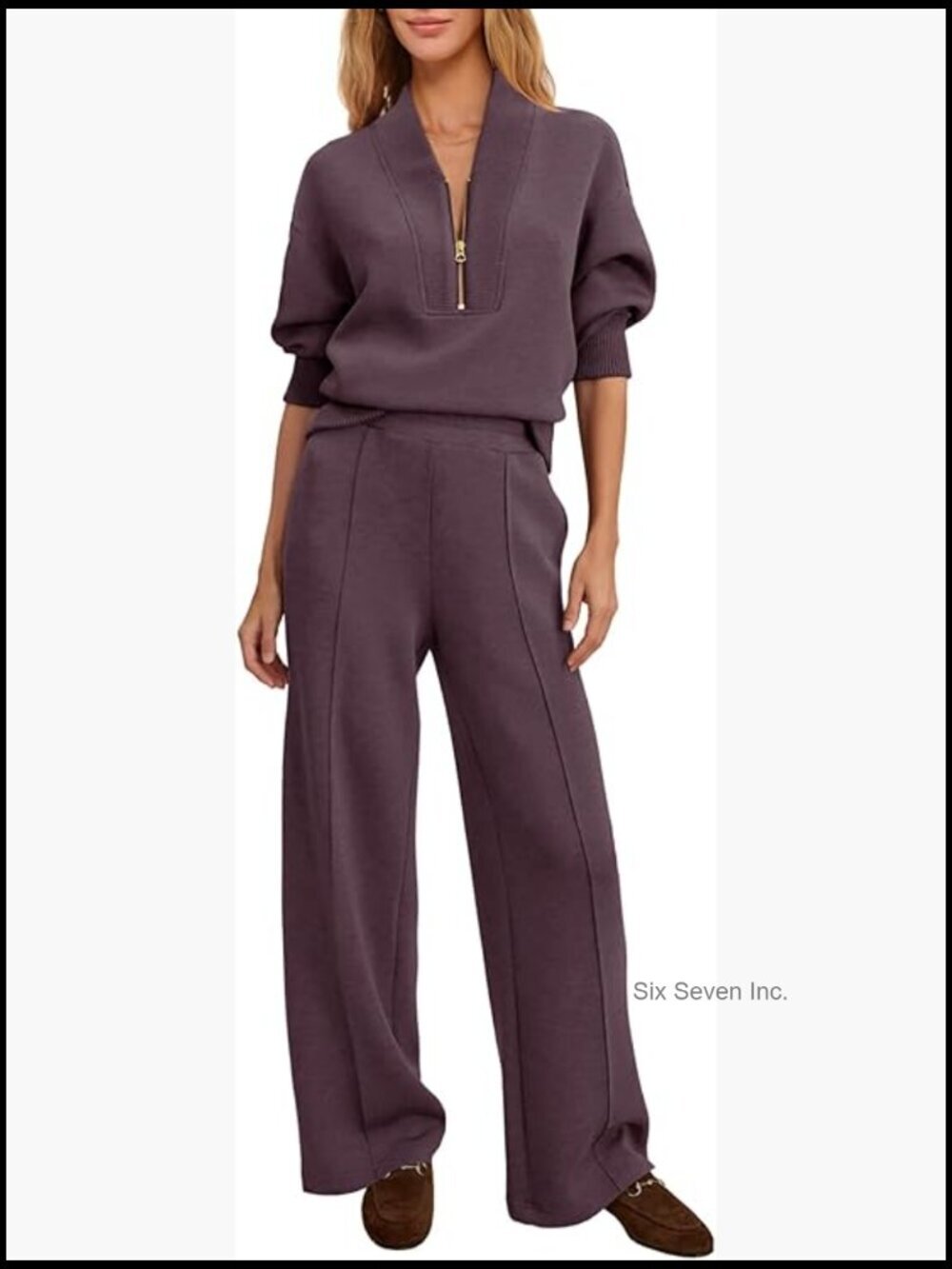 2 Piece Lounge Set: Half Zip Pullover & Wide Leg Pants
